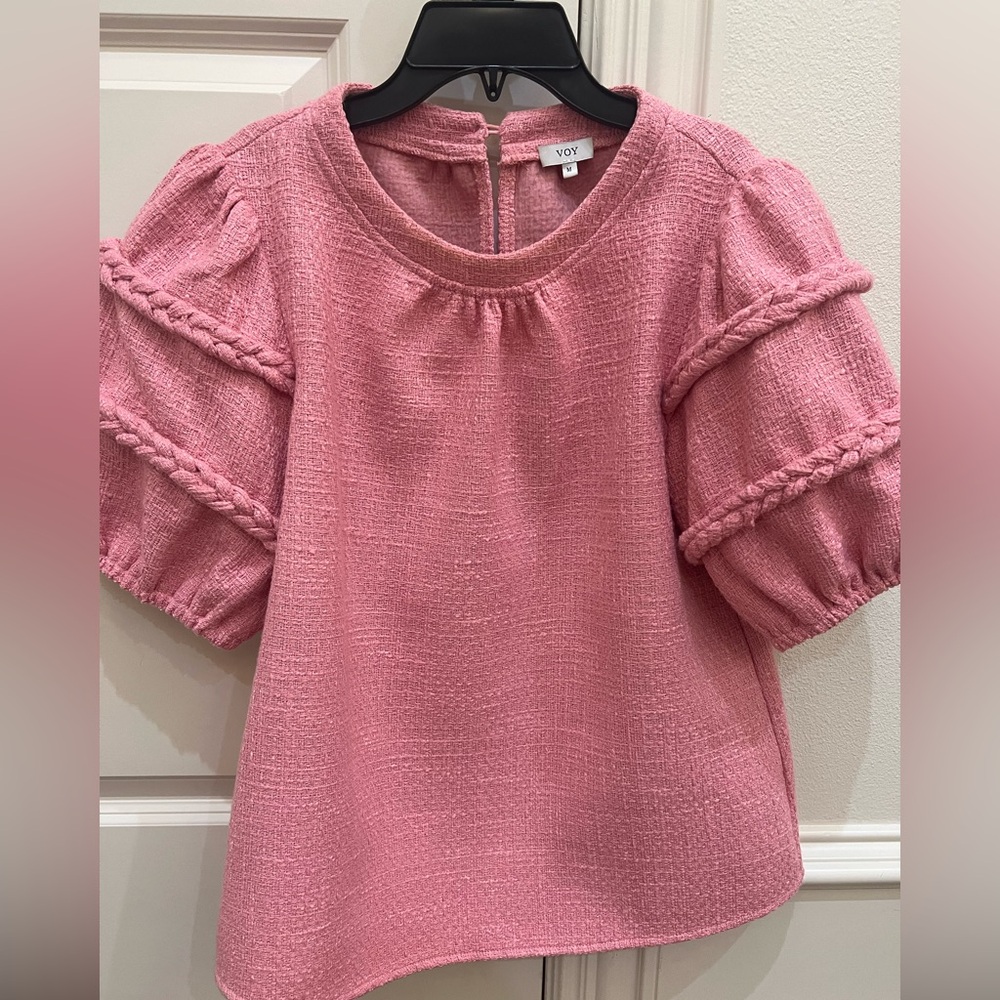 Pink Textured Short Sleeve Top